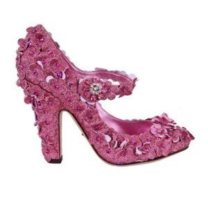 Dolce & Gabbana Glitter Cinderella Mary Jane Pumps 38 Pink
